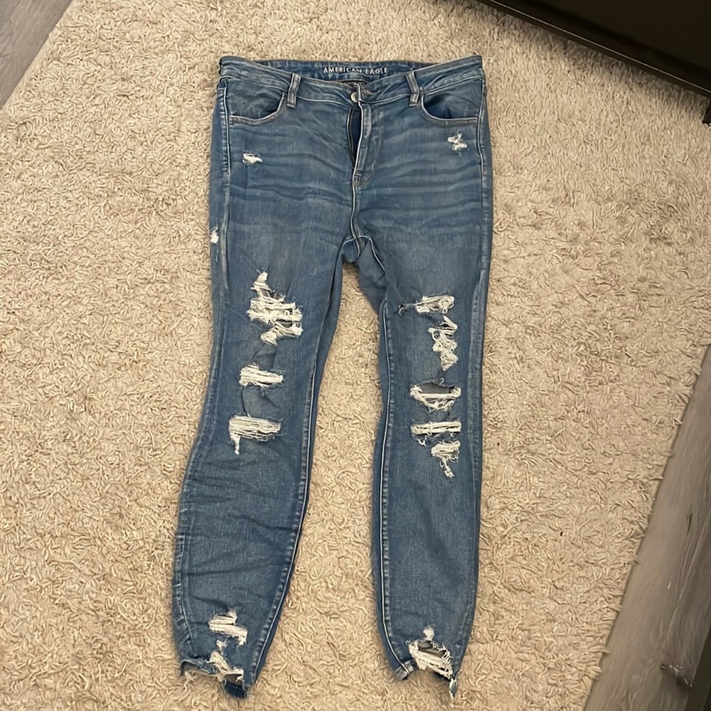 American Eagle Women’s Next Level Stretch Ripped High Rise Skinny Jeans Size 18